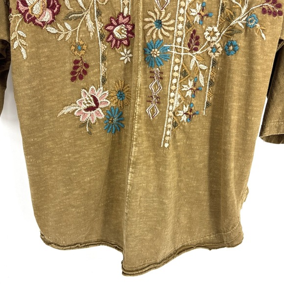 CAITE Embroidered Top Womens Small Bohemian Cotton Half Sleeve Brown Anthro - Picture 6 of 10